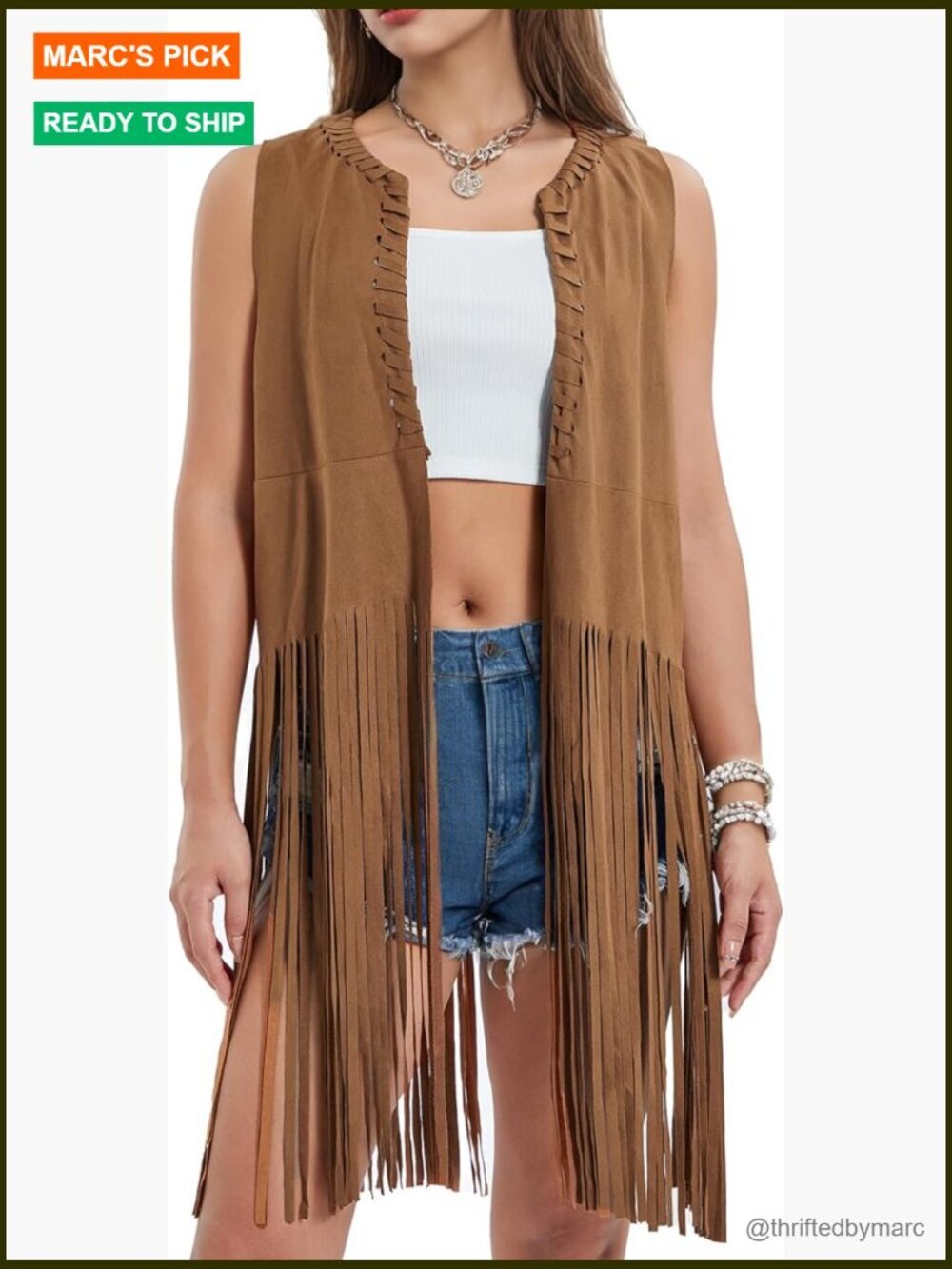 Faux Suede Fringe Vest Sleeveless Long Cardigan 70s Hippie Cowgirl Western